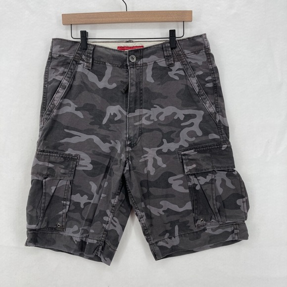 Levi's Cargo Shorts Mens 34 Gray Camouflage Heavyweight Grunge Y2K Skater Baggy - Picture 1 of 13